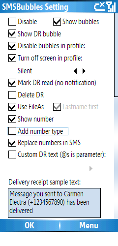 SMS Bubbles settings